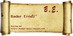 Bader Ernő névjegykártya